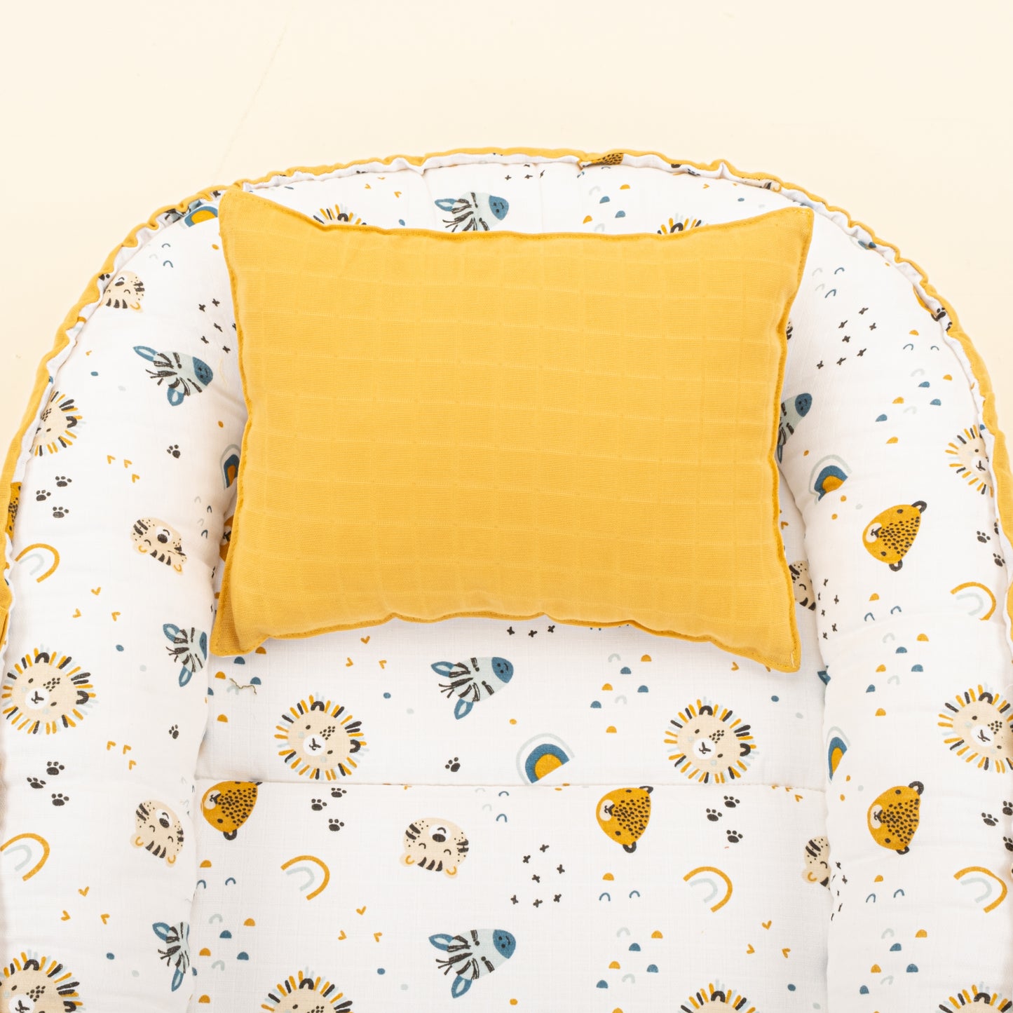 Babynest ve Yastık- Çift Taraflı - Hardal Muslin - Zoo