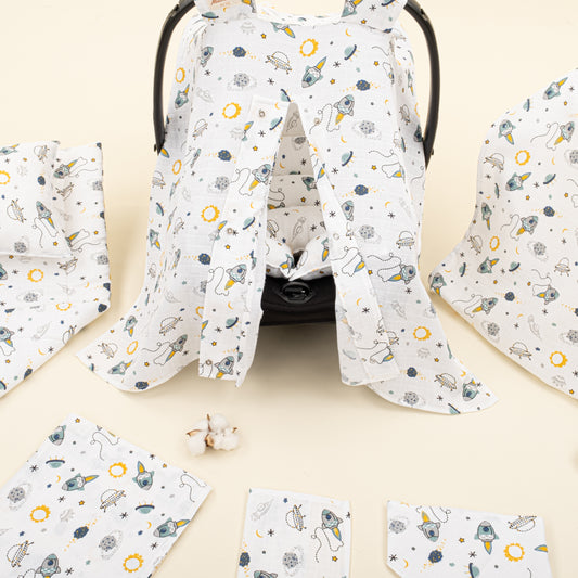 10 Parça Avantajlı Set - Tek Katlı Muslin - Uzay
