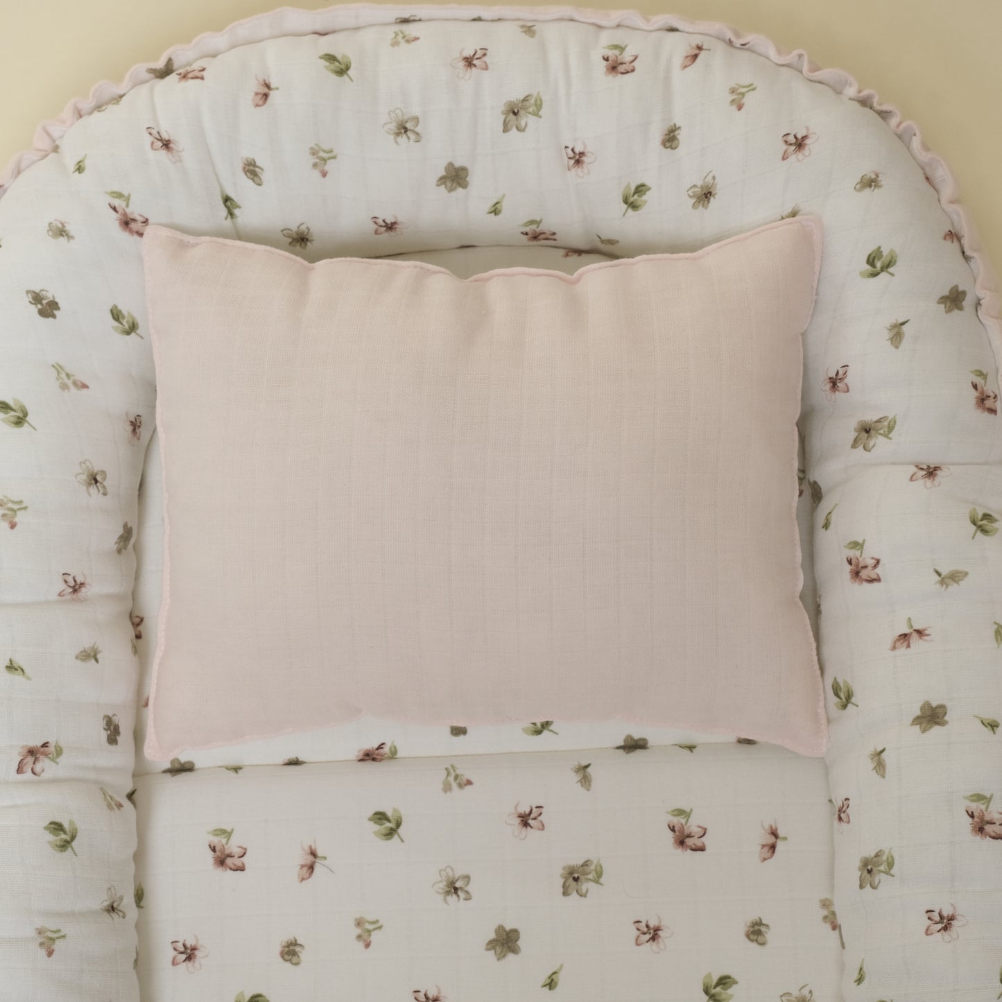 Babynest ve Yastık - Çift Taraflı - Bebe Pembe Muslin - Çiçekler