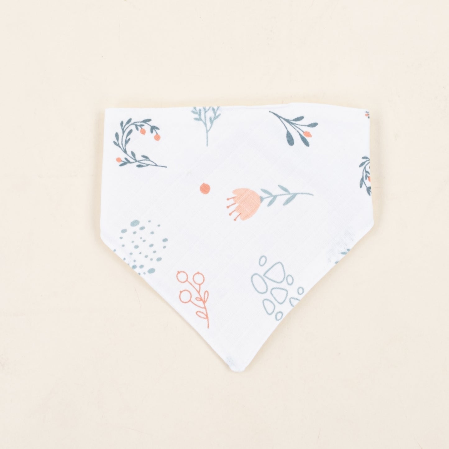 Önlük ve Mendil Seti - Çift Taraflı - Pudra Muslin - Yeşil Çiçekler