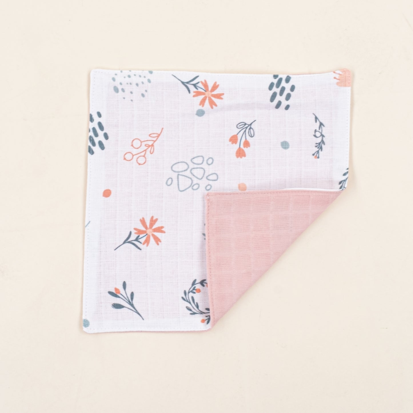 Önlük ve Mendil Seti - Çift Taraflı - Pudra Muslin - Yeşil Çiçekler