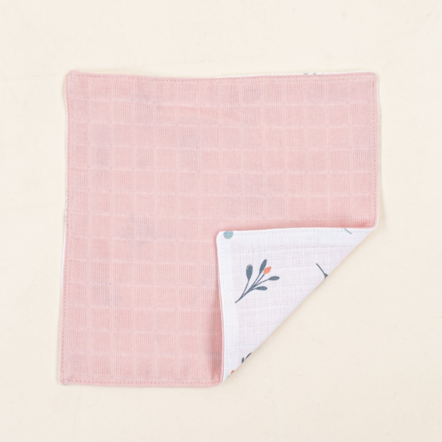 Önlük ve Mendil Seti - Çift Taraflı - Pudra Muslin - Yeşil Çiçekler