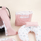 18 Parça Full Set - Çift Taraflı - Pudra Muslin - Yeşil Çiçekler