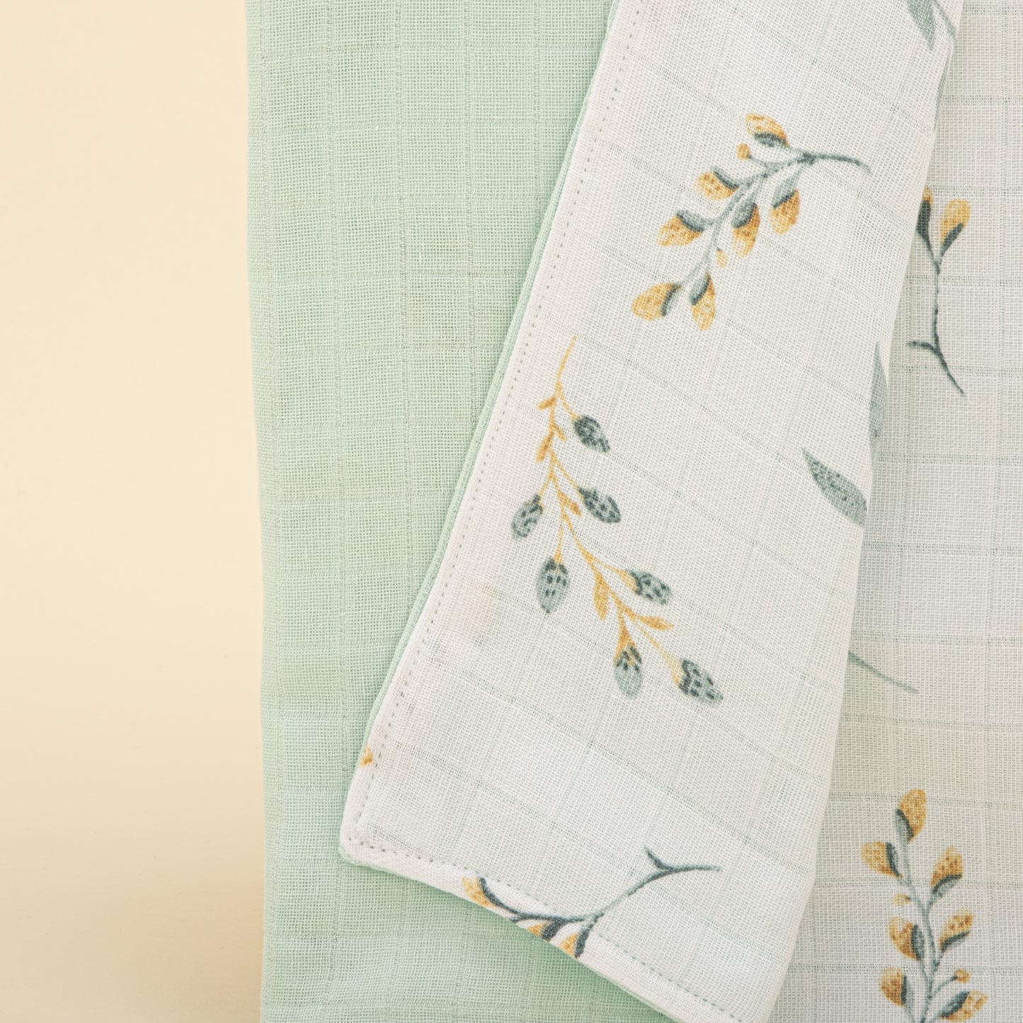 Çift Taraflı Muslin Örtü - Mint Muslin - Yapraklar