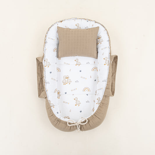 Babynest ve Yastık - Çift Taraflı - Toprak Muslin - Kahverengi Ördek