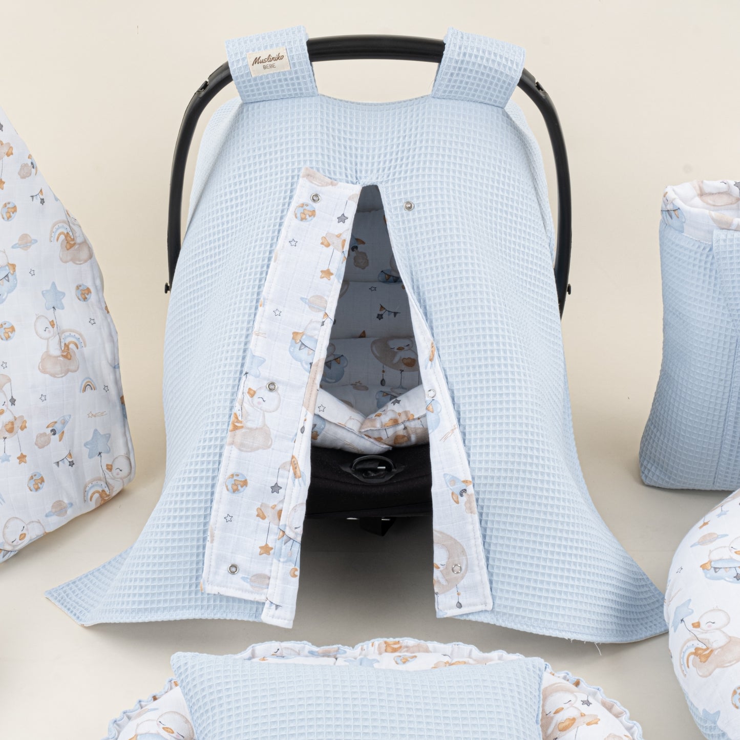 18 Parça Full Set - Çift Taraflı - Bebe Mavi Petek - Uykucu Ördek