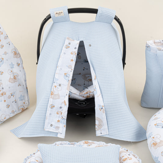 18 Parça Full Set - Çift Taraflı - Bebe Mavi Petek - Uykucu Ördek