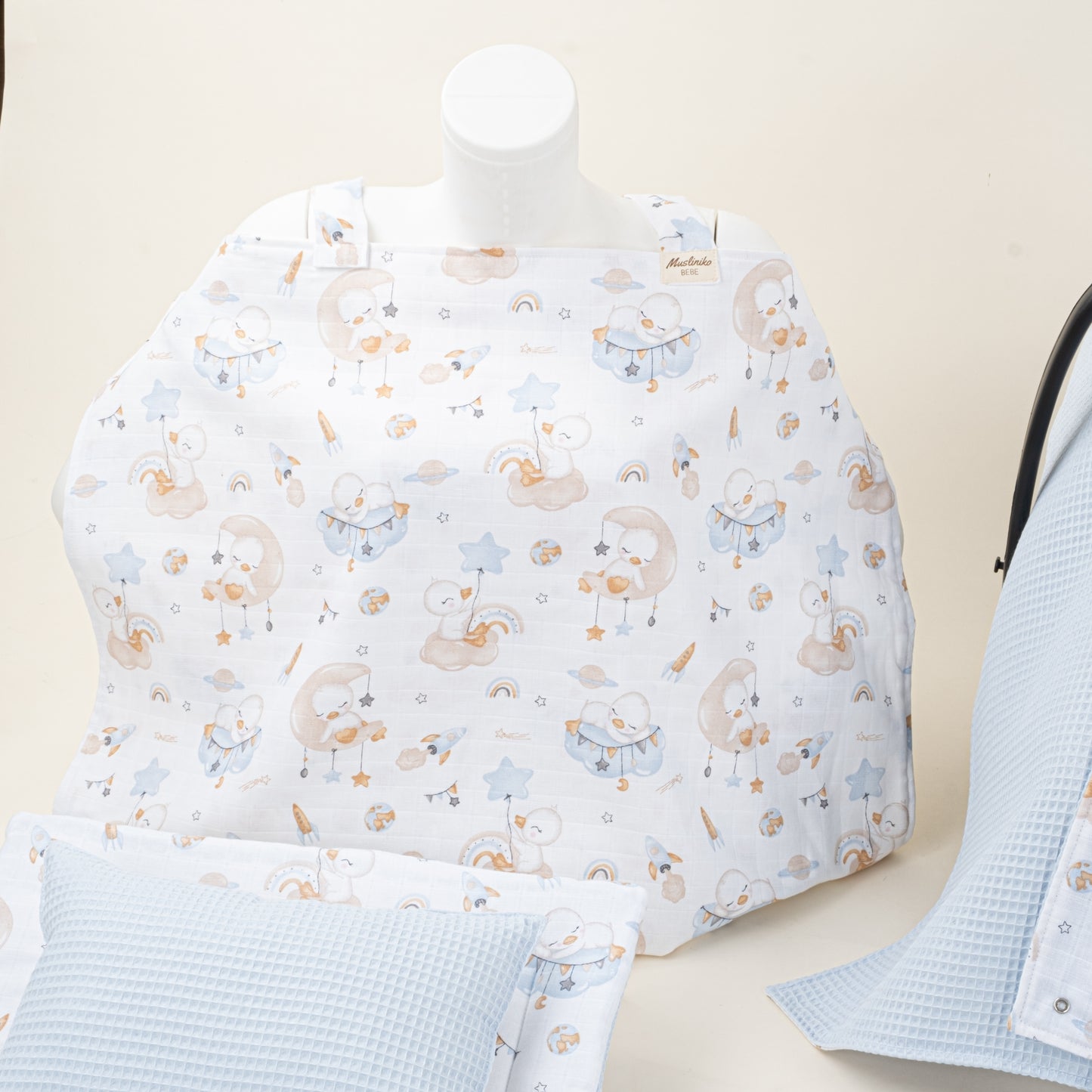 18 Parça Full Set - Çift Taraflı - Bebe Mavi Petek - Uykucu Ördek