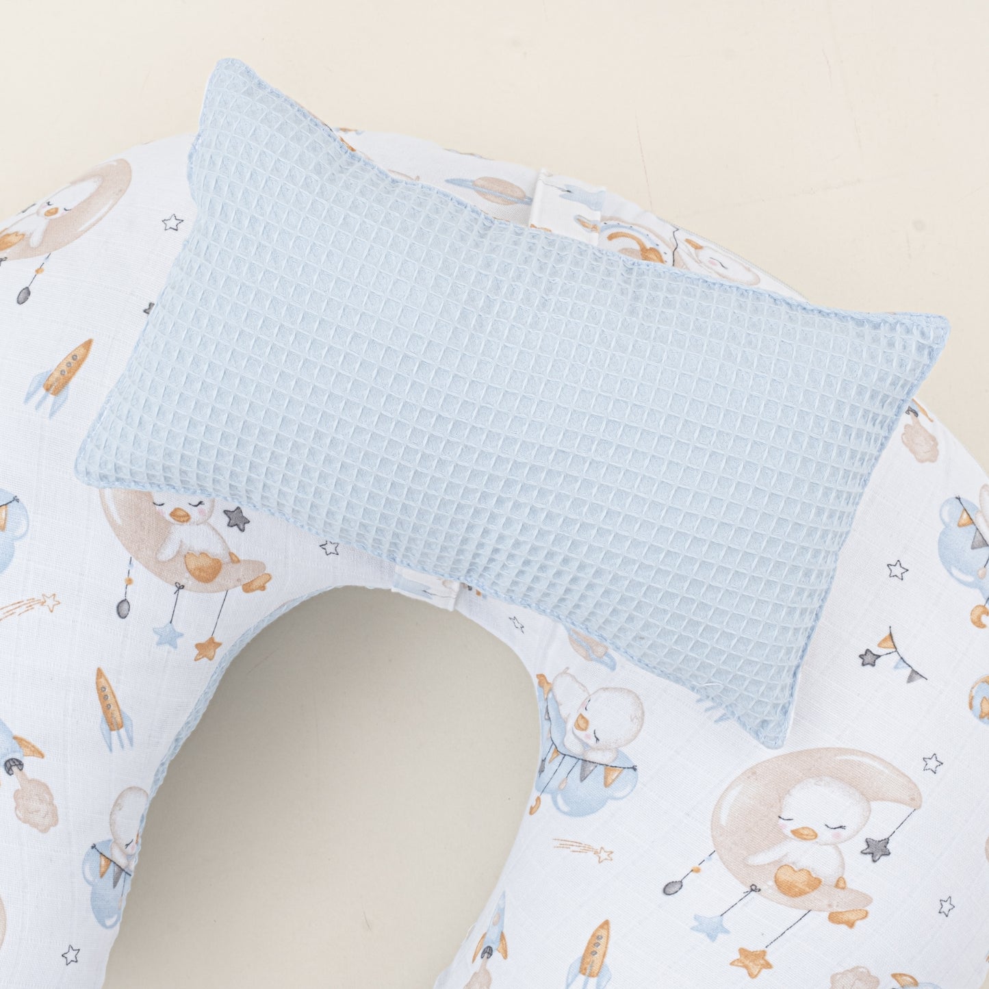 Emzirme Yastığı - Çift Taraflı - Bebe Mavi Petek - Uykucu Ördek