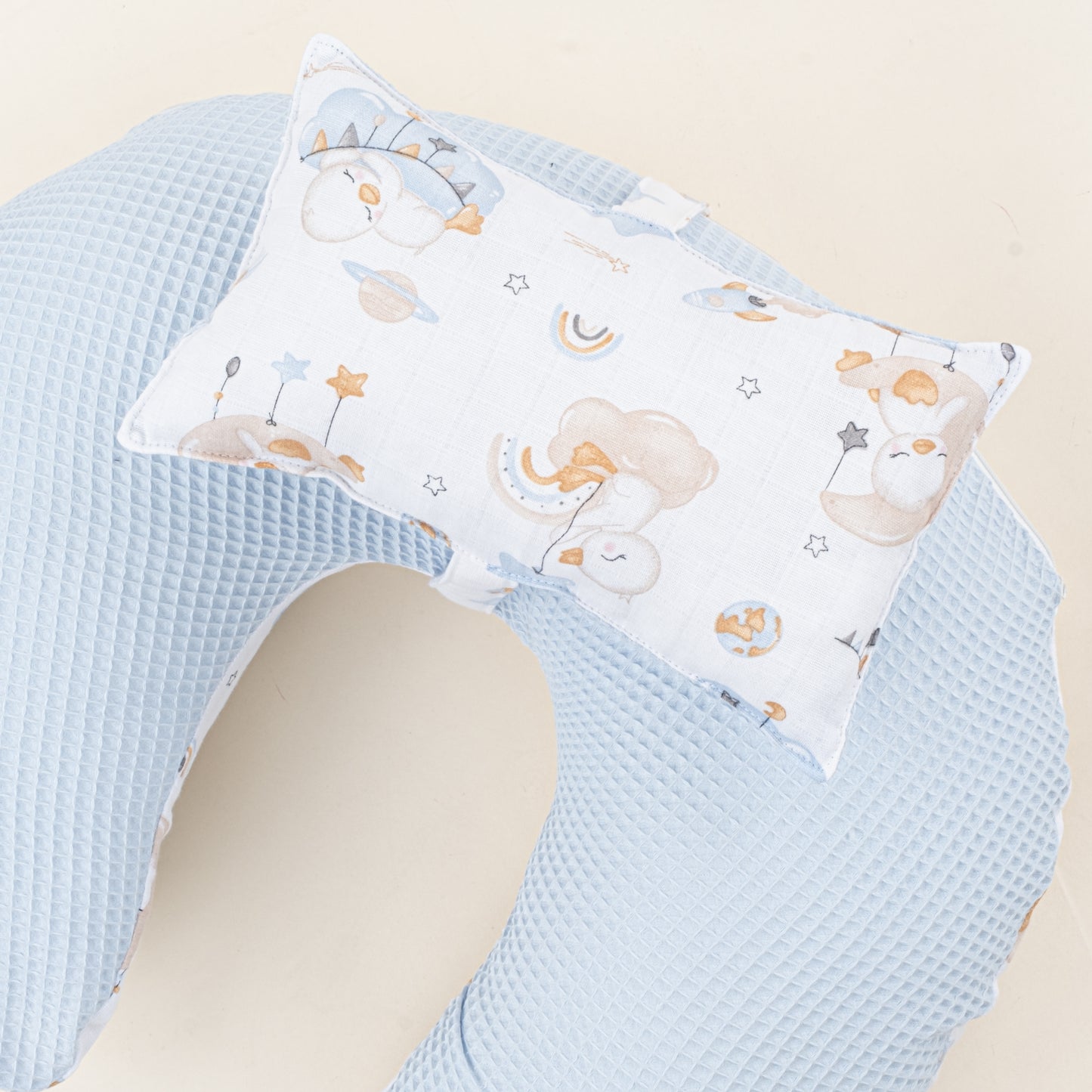 Emzirme Yastığı - Çift Taraflı - Bebe Mavi Petek - Uykucu Ördek