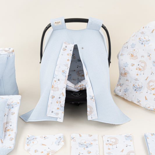 14 Parça Avantajlı Set - Çift Taraflı - Bebe Mavi Petek - Uykucu Ördek