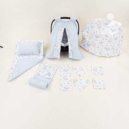 11 Parça Avantajlı Set - Çift Taraflı - Bebe Mavi Petek - Uykucu Ördek