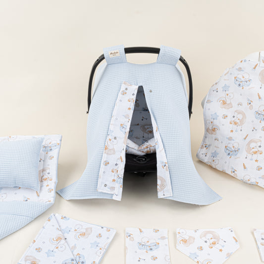 11 Parça Avantajlı Set - Çift Taraflı - Bebe Mavi Petek - Uykucu Ördek