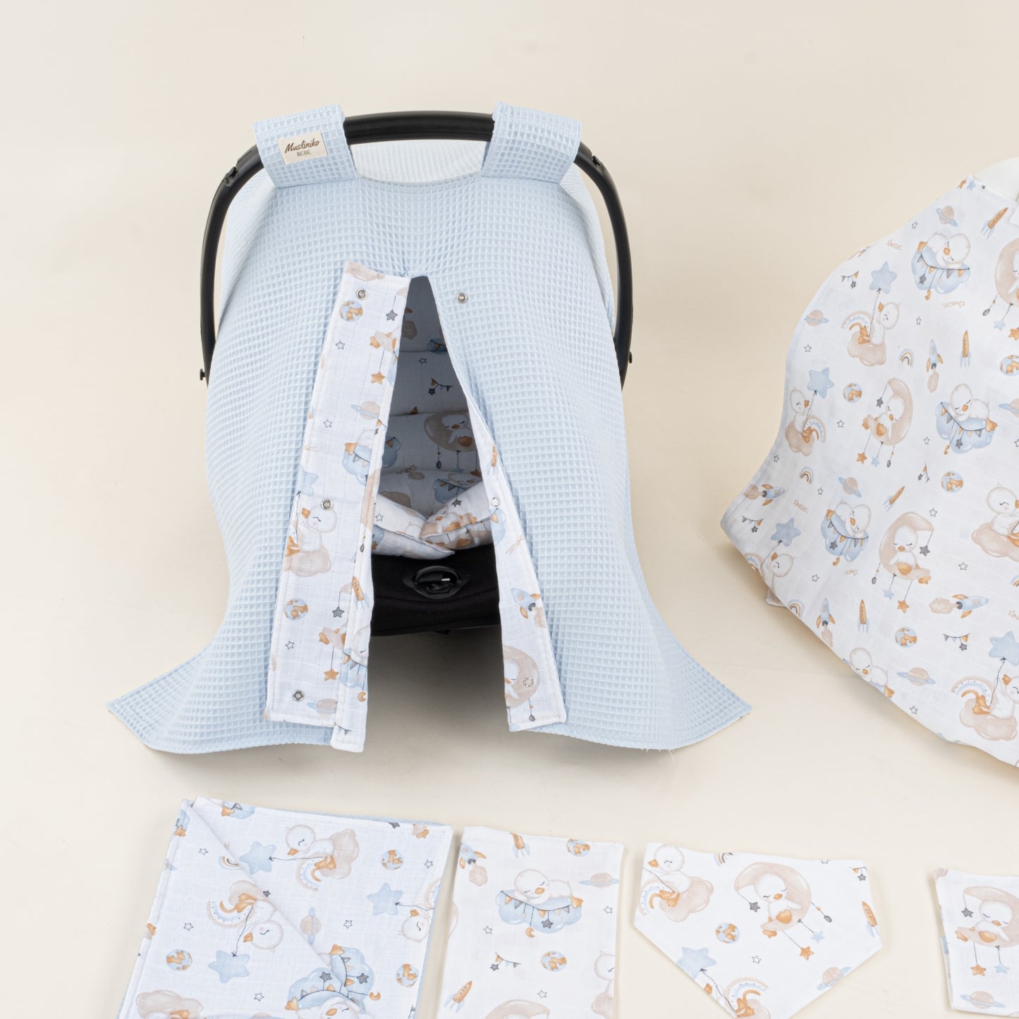 9 Parça Avantajlı Set - Çift Taraflı - Bebe Mavi Petek - Uykucu Ördek