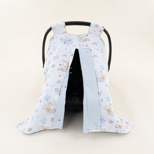 Puset Örtüsü - Çift Taraflı - Bebe Mavi Petek - Uykucu Ördek