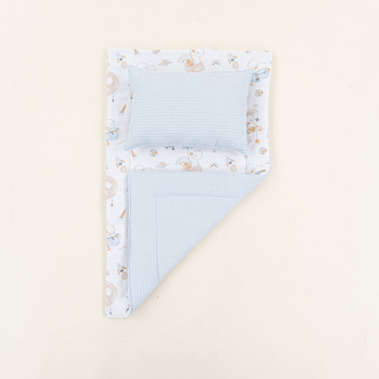 Alt Açma Matı ve Yastık - Çift Taraflı - Bebe Mavi Petek - Uykucu Ördek