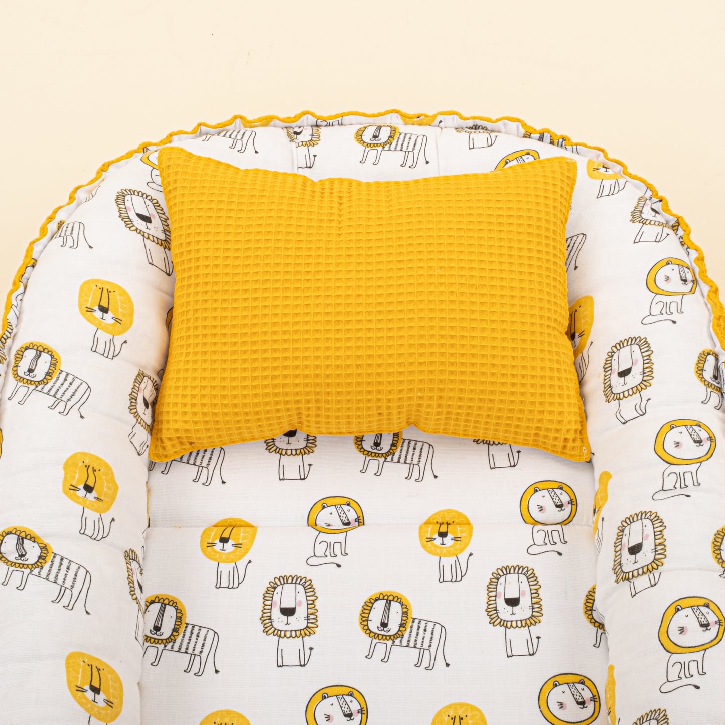 Babynest  ve Yastık- Çift Taraflı - Hardal Petek - Sarı Aslan
