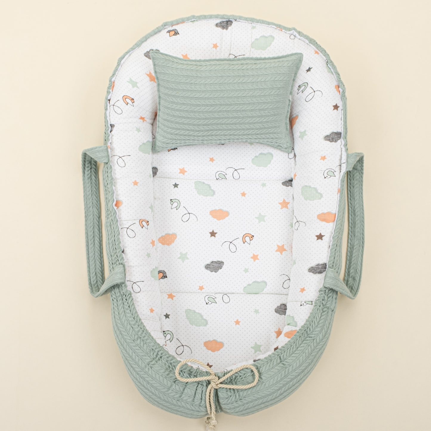 Babynest - Çift Taraflı - Mint Örgü - Kuşlar