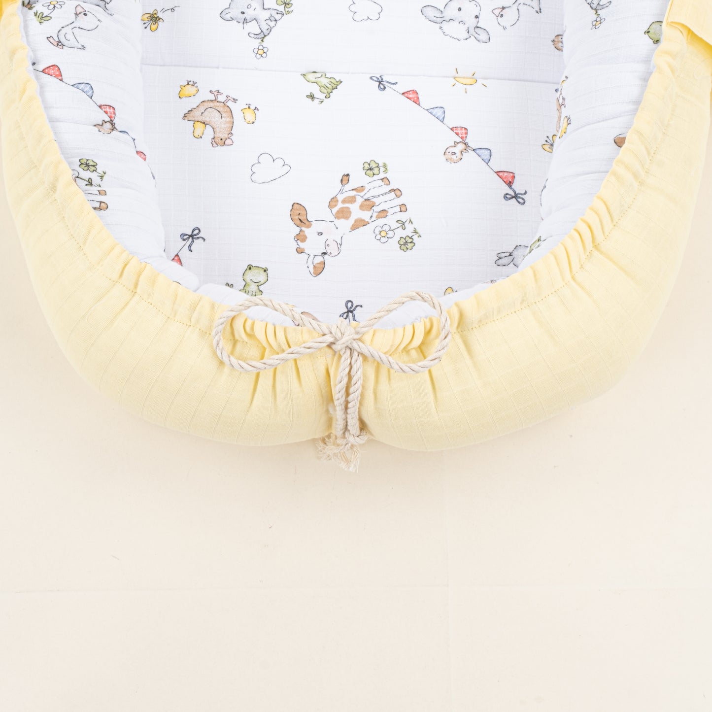 Babynest ve Yastık - Çift Taraflı - Sarı Muslin - Çiftlik hayvanları