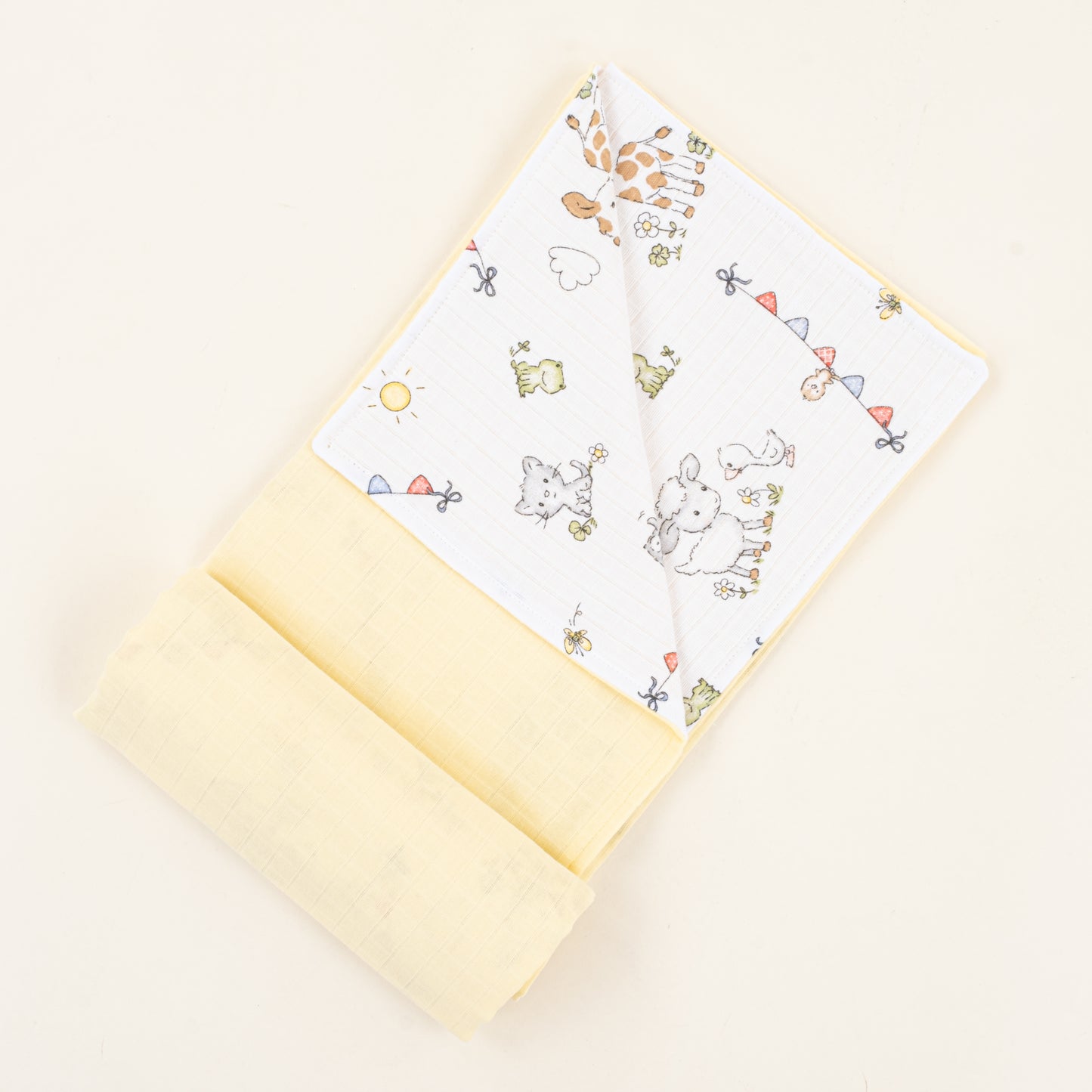Çift Taraflı Muslin Örtü - Sarı Muslin - Çiftlik Hayvanları