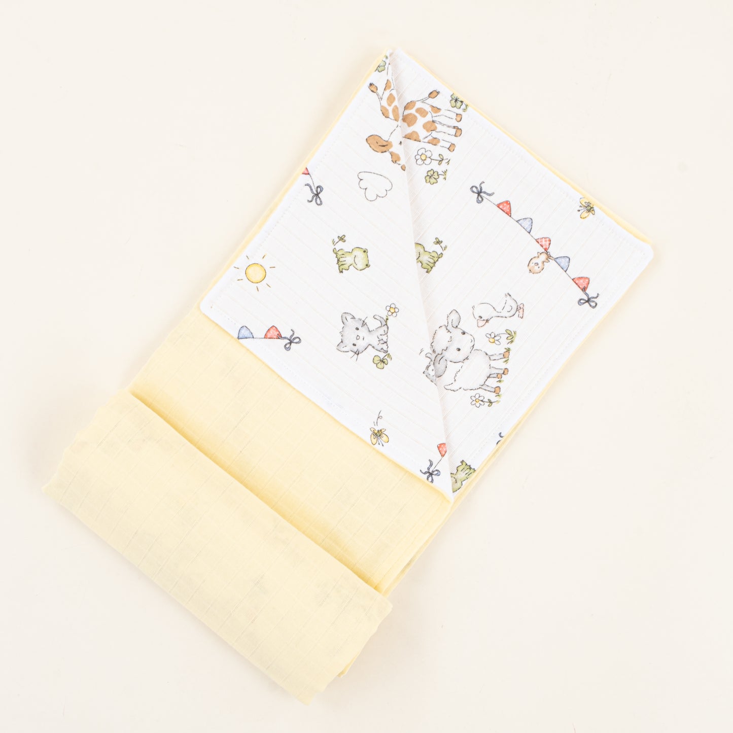 Çift Taraflı Muslin Örtü - Sarı Muslin - Çiftlik Hayvanları