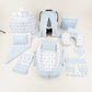 18 Parça Full Set - Çift Taraflı - Bebe Mavi Muslin - Dino