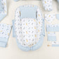 18 Parça Full Set - Çift Taraflı - Bebe Mavi Muslin - Dino