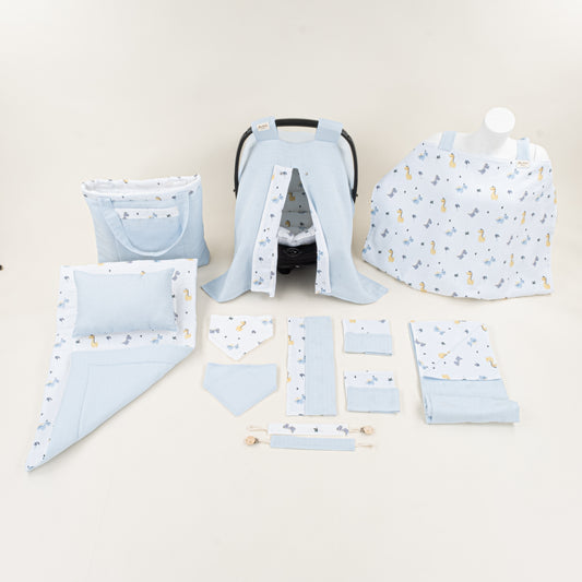14 Parça Avantajlı Set - Çift Taraflı - Bebe Mavisi Muslin - Dino