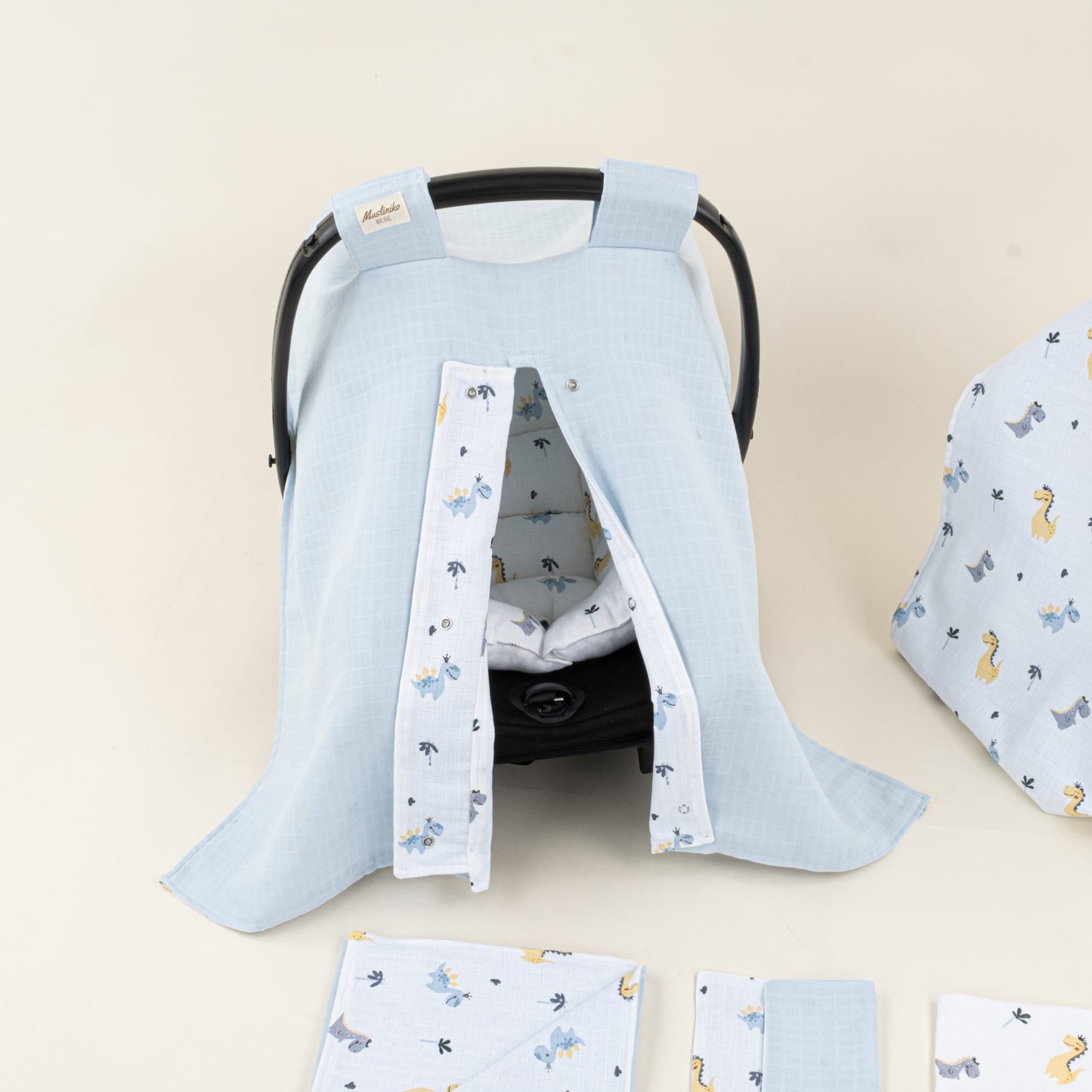 9 Parça Avantajlı Set - Çift Taraflı - Bebe Mavi Muslin - Dino