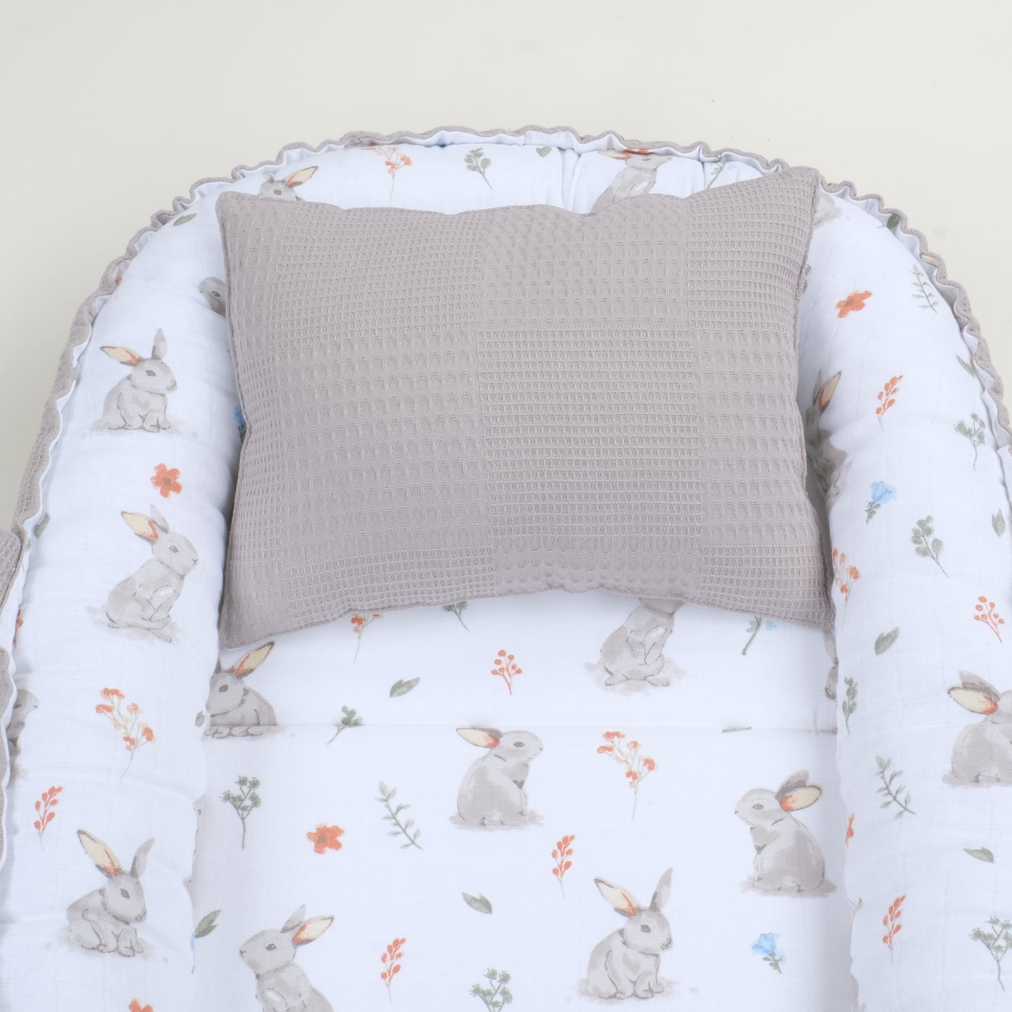 Babynest ve Yastık - Çift Taraflı - Toprak Waffle - Kahverengi Tavşan