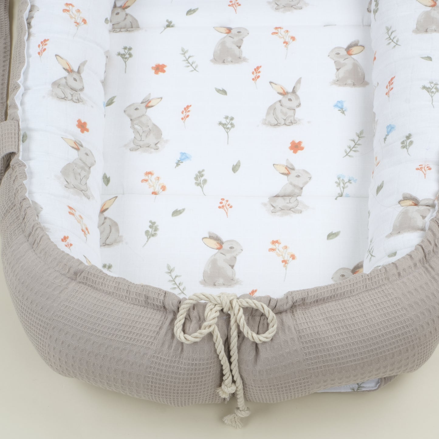Babynest ve Yastık - Çift Taraflı - Toprak Waffle - Kahverengi Tavşan