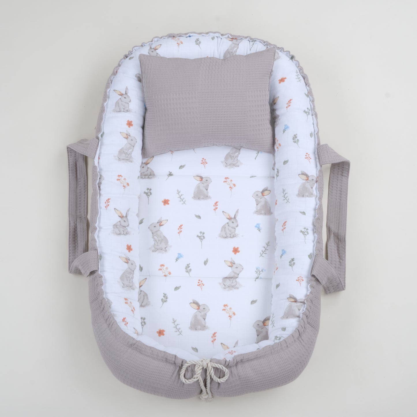 Babynest ve Yastık - Çift Taraflı - Toprak Waffle - Kahverengi Tavşan