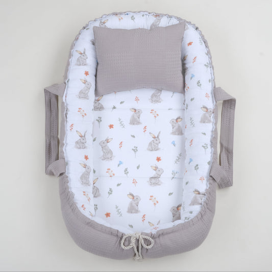 Babynest ve Yastık - Çift Taraflı - Toprak Waffle - Kahverengi Tavşan