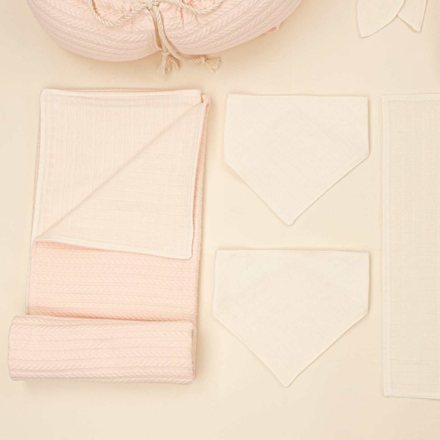 25 Parça Full Set - Çift Taraflı - Somon Örgü - Krem Muslin