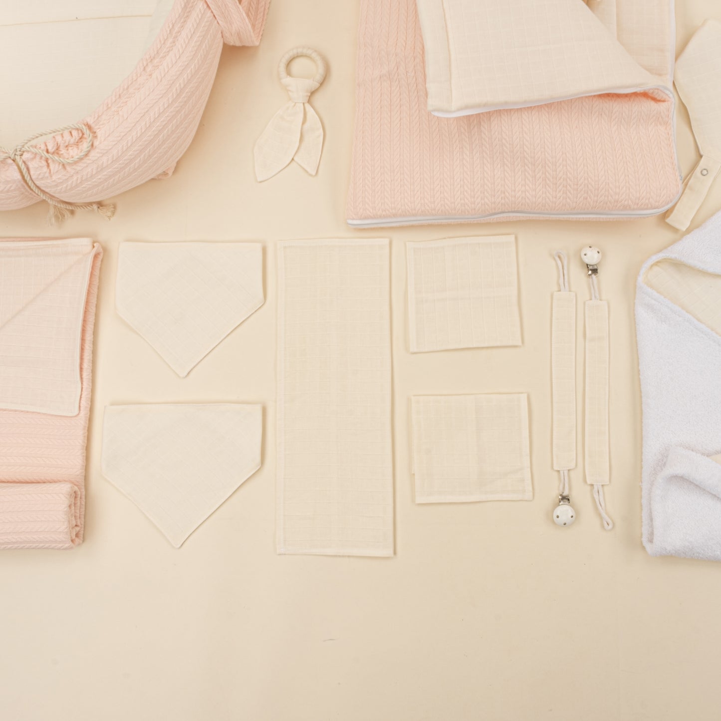 25 Parça Full Set - Çift Taraflı - Somon Örgü - Krem Muslin
