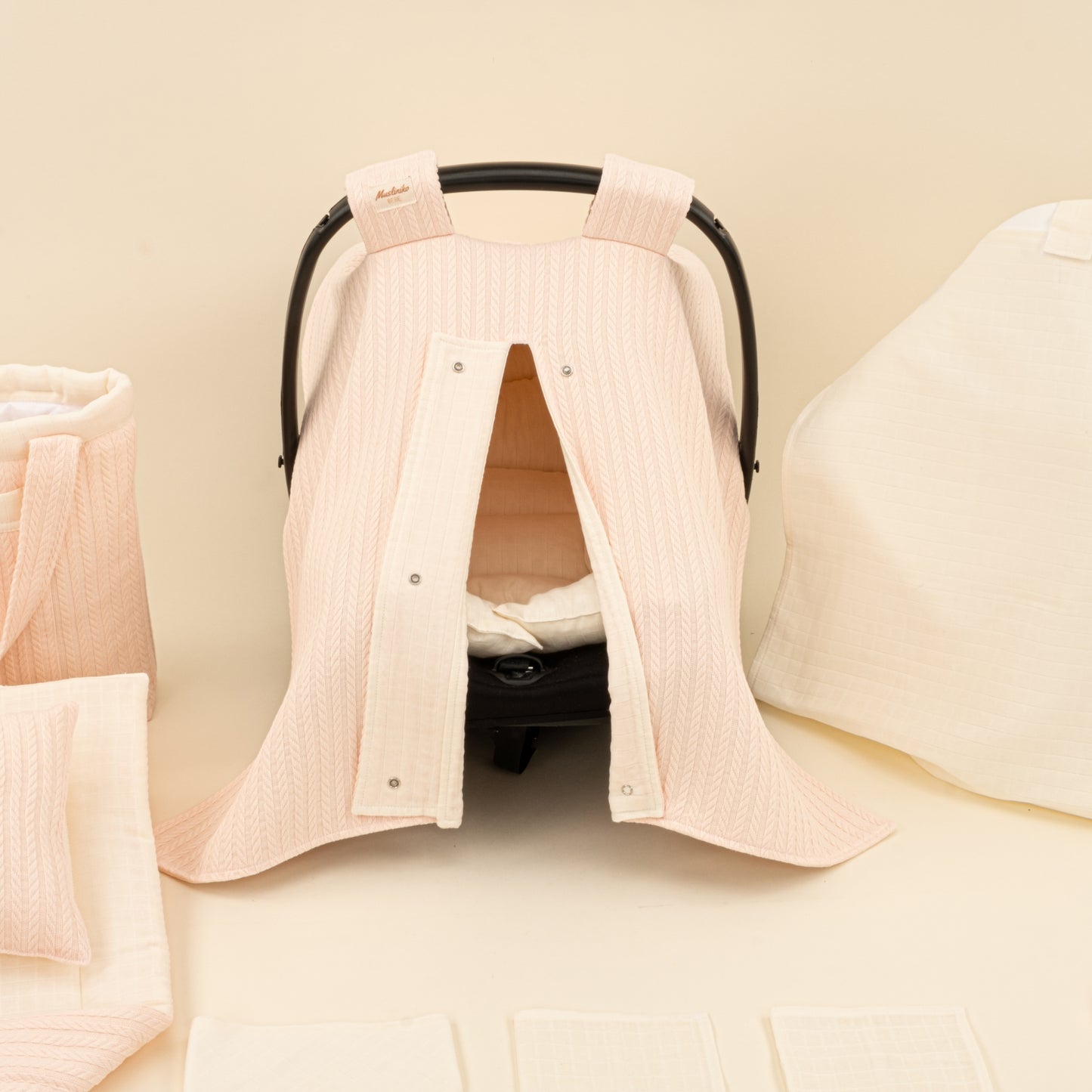 14 Parça Avantajlı Set - Çift Taraflı - Somon Örgü - Krem Muslin