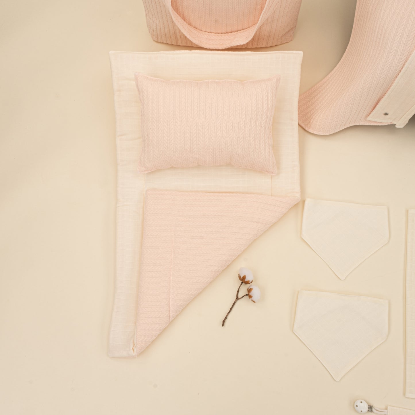 14 Parça Avantajlı Set - Çift Taraflı - Somon Örgü - Krem Muslin