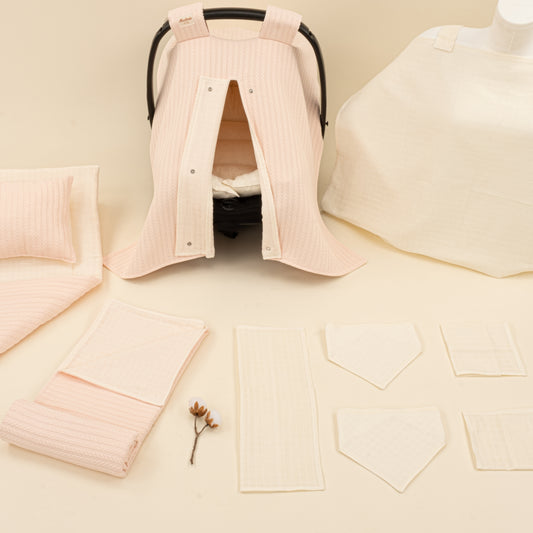 11 Parça Avantajlı Set - Çift Taraflı - Somon Örgü - Krem Muslin