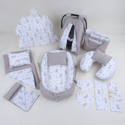 18 Parça Full Set - Çift Taraflı - Toprak Waffle - Kahverengi Tavşan