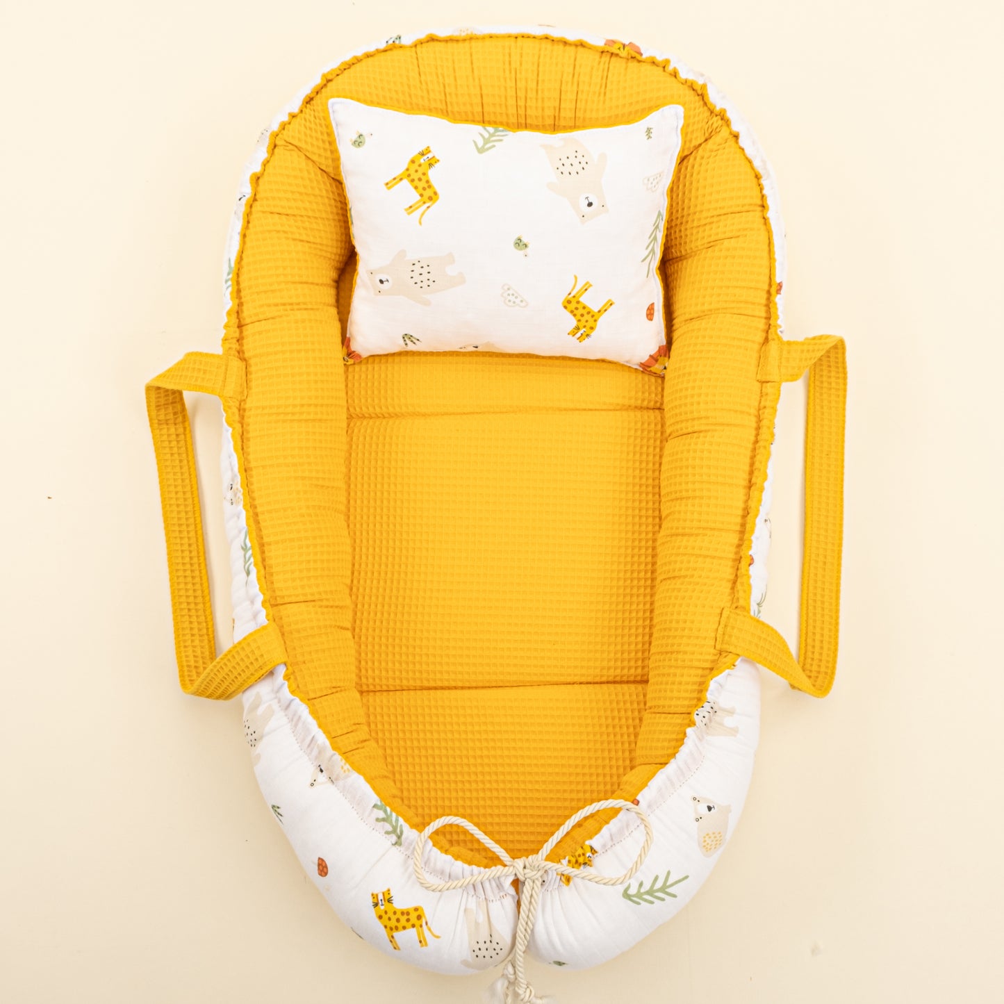 Babynest ve Yastık - Çift Taraflı - Hardal Petek - Aslan