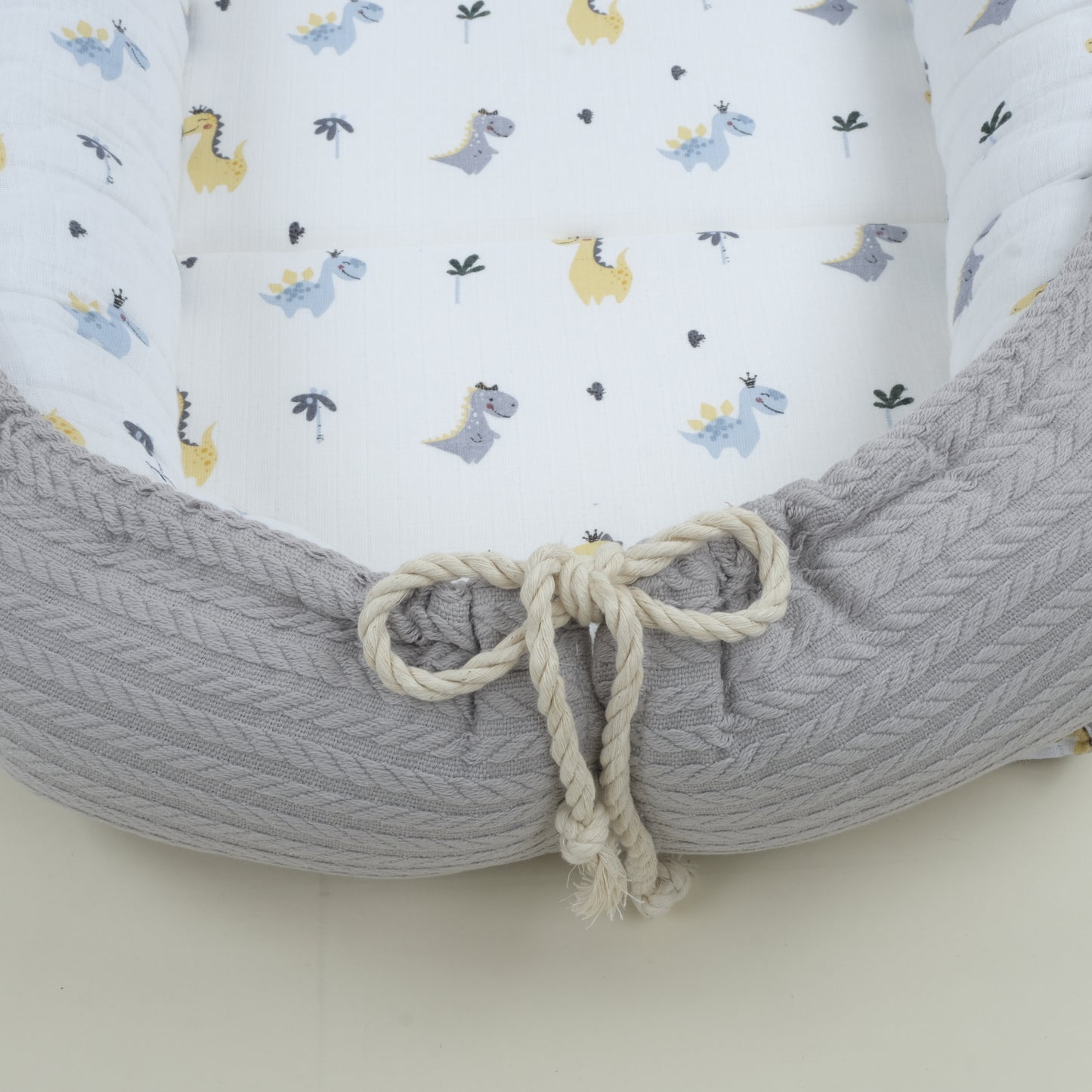 Babynest ve Yastık - Çift Taraflı - Gri Örgü - Dino
