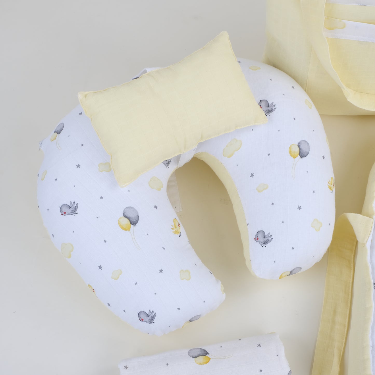 İndirimli Ürün -  6 Parça Set - Çift Taraflı - Sarı Muslin - Sarı Kuş