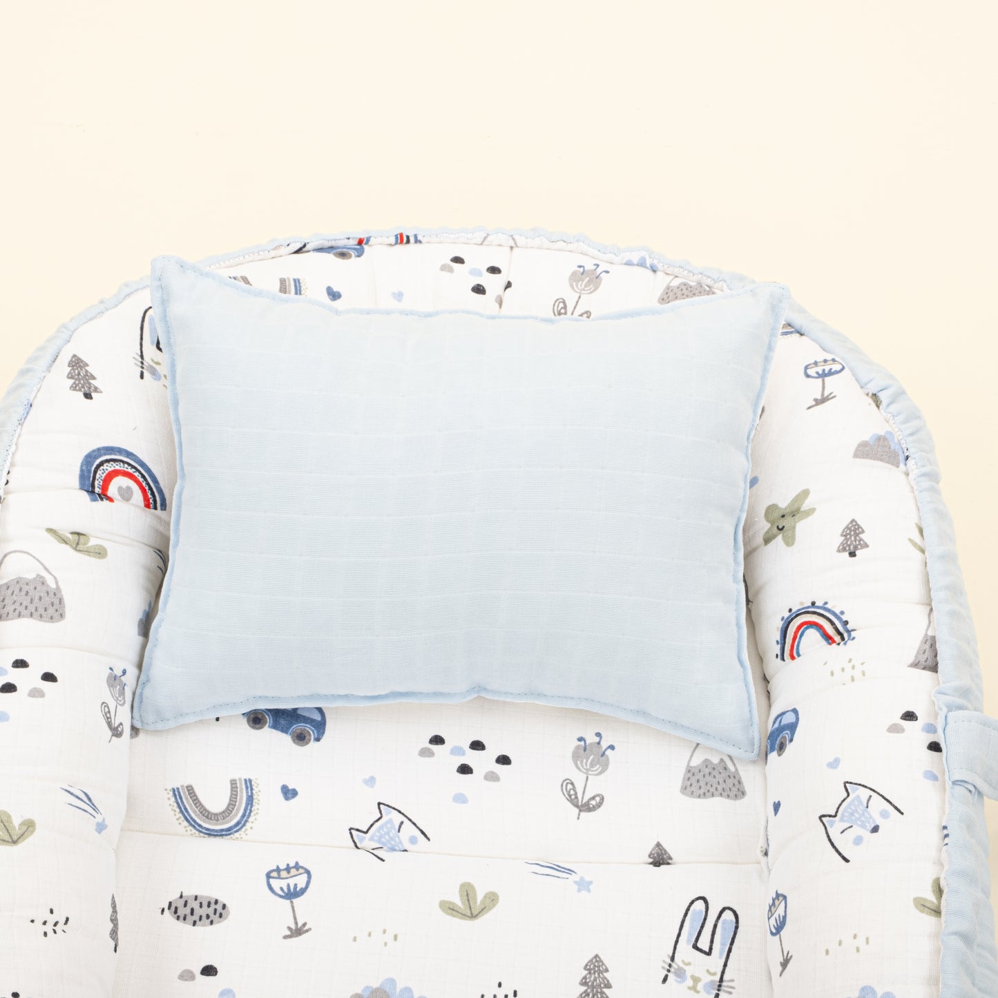 Babynest - Çift Taraflı - Mavi Muslin - Mavi Kedi