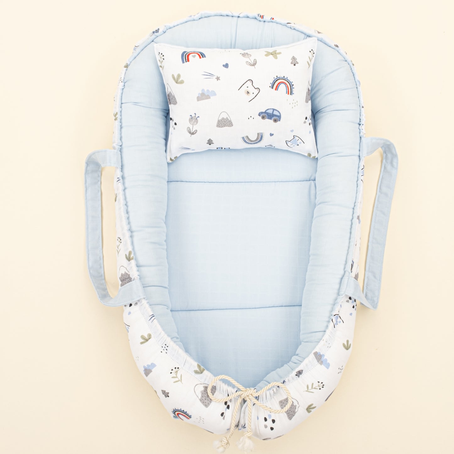 Babynest - Çift Taraflı - Mavi Muslin - Mavi Kedi