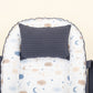 Babynest ve Yastık - Çift Taraflı - Lacivert Örgü - Mavi Bulut