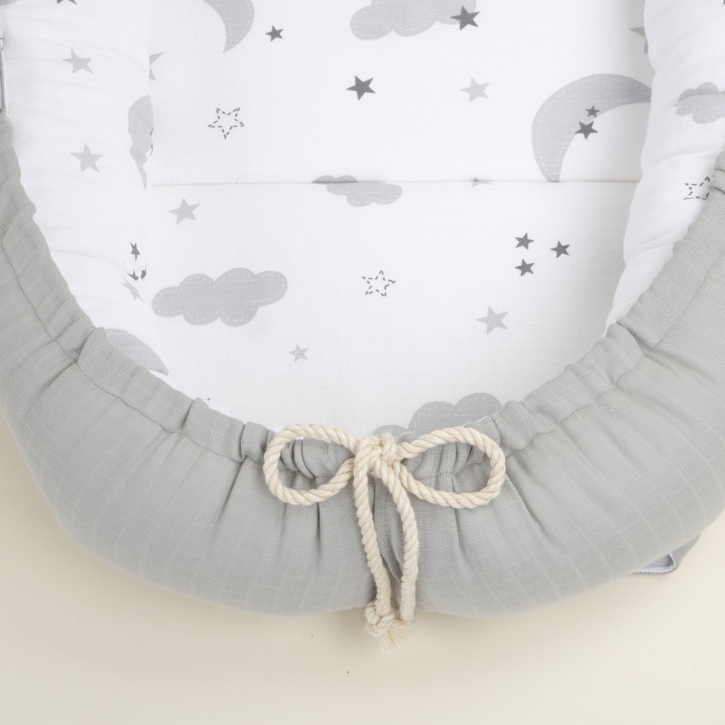 Babynest ve Yastık - Çift Taraflı - Açık Gri Muslin - Gri Ay