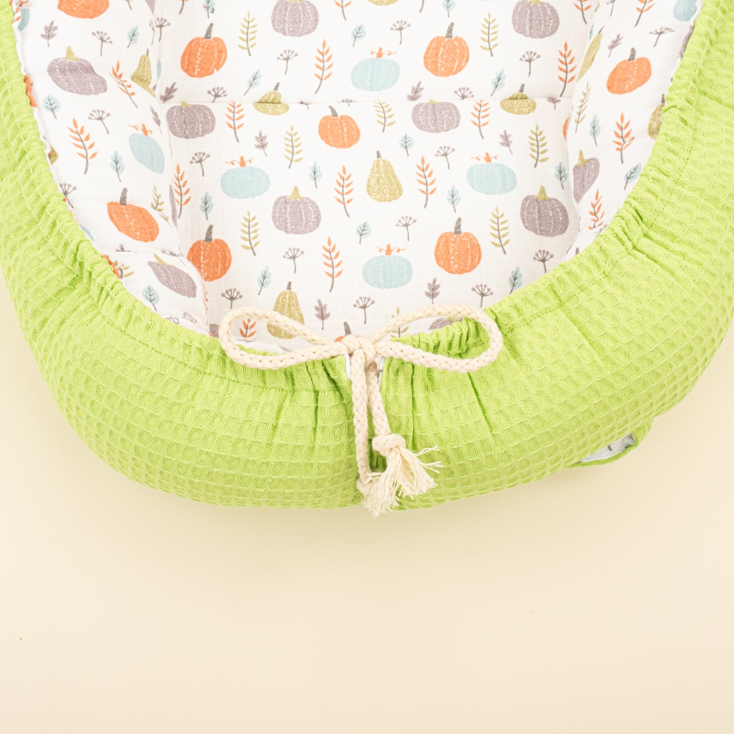 Babynest ve Yastık - Çift Taraflı - Fıstık Yeşili Petek - Yeşil Balkabağı
