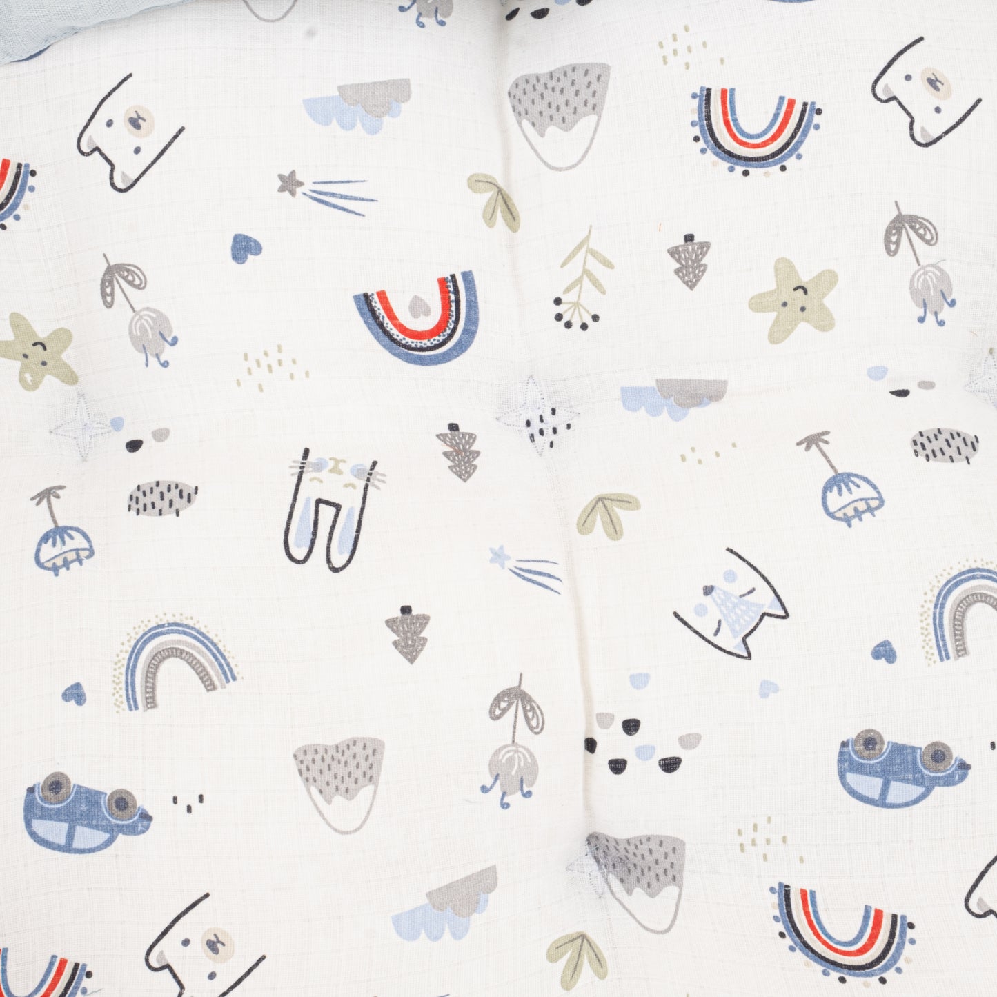 Yuvarlak Babynest ve Yastık - Çift Taraflı - Bebe Mavi Muslin - Mavi Kedi