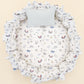 Yuvarlak Babynest ve Yastık - Çift Taraflı - Bebe Mavi Muslin - Mavi Kedi