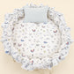 Yuvarlak Babynest ve Yastık - Çift Taraflı - Bebe Mavi Muslin - Mavi Kedi